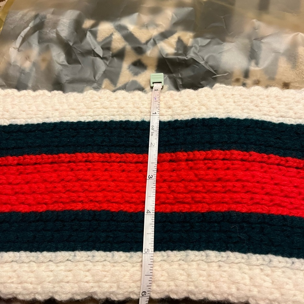 Gucci NWT Sherry Line Green Red White Wool Knit Unisex Scarf - Picture 10 of 12